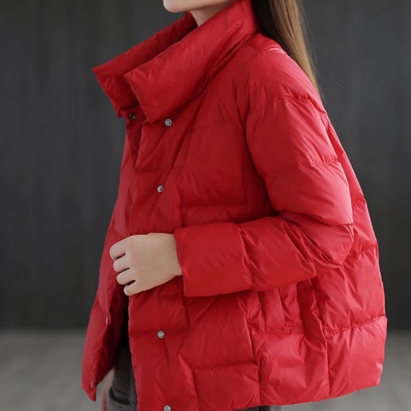 Collar Solid Color Down Cotton-padded Coat Winter Loose Wild Short Coat - Picture 2 of 6